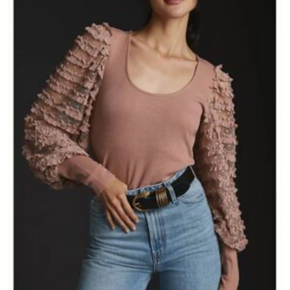 Anthropologie Dolan long sleeve pink top ruffle romantic fairy puff sleeve M